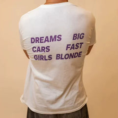 American retro DREAMS BIG letter printed short sleeved T-shirt for men and women loose white 2026 new top