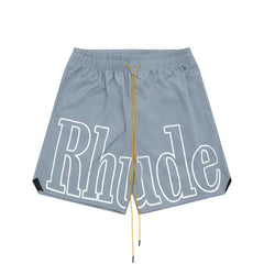 RHUDE Signature Script Logo Athletic Shorts - Slate Grey / White