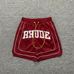 RHUDE Piping Arch Logo Drawstring Athletic Shorts - Maroon / Burgundy