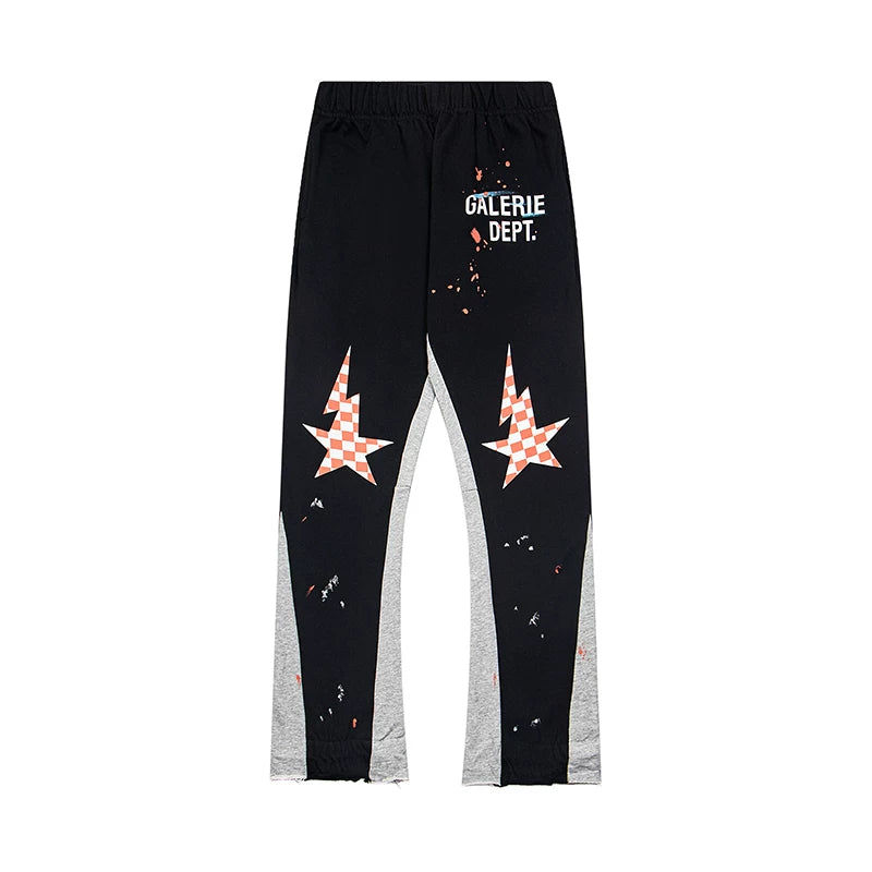 Gallery Dept. "GALERIE DEPT." Checkered Star Graphic Paint Splatter Contrast Panel Sweatpants - Black & Grey