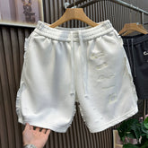 American style embroidered loose shorts for men, 2026 summer fashion casual shorts, trendy brand perforated beach five quarter pants