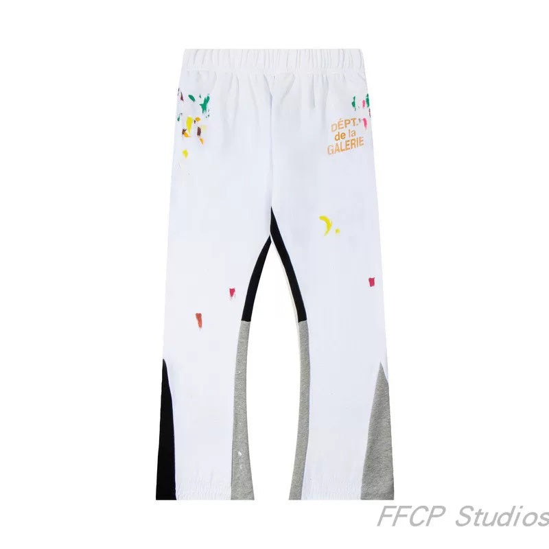 Gallery Dept. "DEPT. de la GALERIE" Paint Splatter Contrast Panel Sweatpants - White