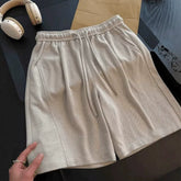 Old money style slanted heavyweight shorts for men, summer cleanfit trendy brand loose mid length pants for men, lazy five quarter pants