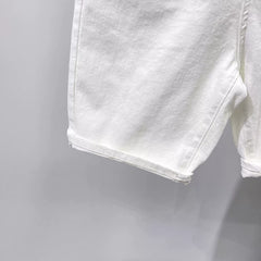 Fashionable high-end white denim shorts, men's trendy brand, cool and simple, solid color slim fit pants, men's summer five quarter pants