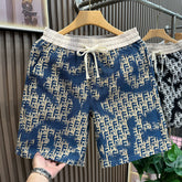 American style full letter printed casual shorts for men, summer island vacation style beach pants straight leg cropped pants