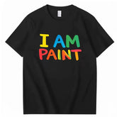 I AM PAINT Rainbow Color Letter Short Sleeve Men's and Women's Niche Graffiti Brush Printed Black Loose T-shirt