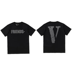 Vlone All-Over Text Grid "FRIENDS-" Graphic T-Shirt - Black
