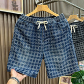 Light luxury new Chinese jacquard denim shorts 2026 summer new style drawstring loose five quarter pants men's casual trendy pants