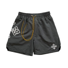 RHUDE Cross Logo Graphic Drawstring Athletic Shorts - Dark Grey
