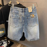 Summer casual shorts men's plus size light colored cotton five quarter jeans trendy embroidery high-end men's straight leg shorts