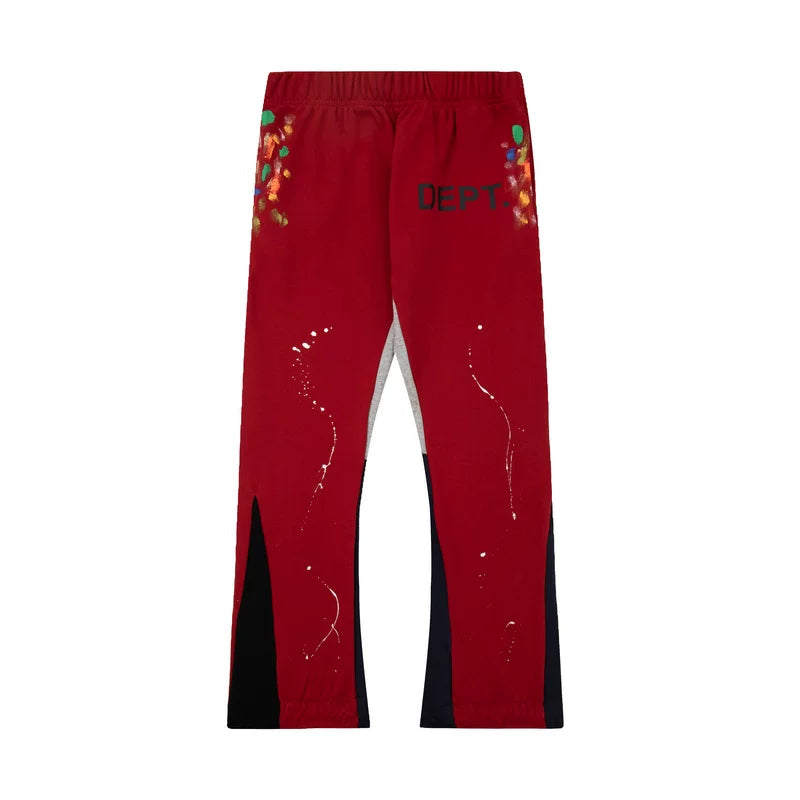 Gallery Dept. "DEPT." Paint Splatter Contrast Panel Sweatpants - Burgundy