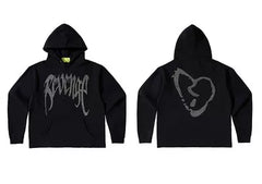 Vlone x Revenge Collaboration Graphic Hoodie - Black/Silver