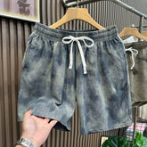 Splashing ink painting tie dye high luxury cotton shorts for men in summer, heavy-duty mixed color tie dye four or five quarter length pants, breathable sports pants