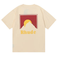 RHUDE Sunset Mountain Graphic Print T-Shirt - Cream