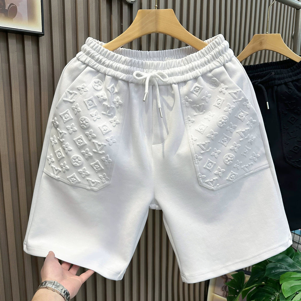 European high-end embossed technology casual sports shorts men's trendy brand 2026 summer new beach five quarter pants