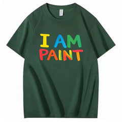I AM PAINT Rainbow Color Letter Short Sleeve Men's and Women's Niche Graffiti Brush Printed Black Loose T-shirt