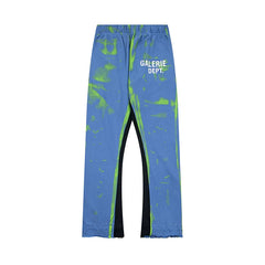 Gallery Dept. "GALERIE DEPT." Lime Green Tie-Dye Wash Contrast Panel Sweatpants - Blue