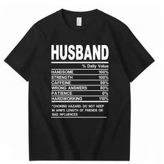 HUSBAND Daily Value Fun Text T-shirt American Funny Meme Loose 2026 Short Sleeve Men and Women