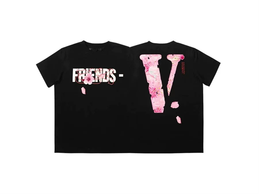 Vlone Cherry Blossom "FRIENDS-" Graphic T-Shirt - Black