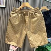 Summer New Men's Ice Silk Shorts Beach Pants High end Light Luxury Printed Trendy Versatile Pique Handsome Quick Drying Pentagram Pants