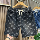 High end luxury jacquard denim shorts for men's summer drawstring loose five quarter pants for men's casual trendy pants 2026 new style
