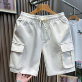 Japanese casual white shorts, men's trendy outerwear casual five quarter pants, 2026 summer new men's work pants