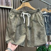 Grey blue tie dye high luxury cotton shorts for men in summer, heavy-duty mixed color tie dye quarter length pants, breathable sports pants