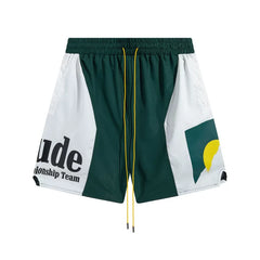 RHUDE Championship Team Graphic Colorblock Drawstring Shorts - Green / White