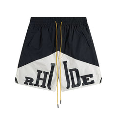 RHUDE Colorblock Athletic Shorts with Split Script Logo - Black / White