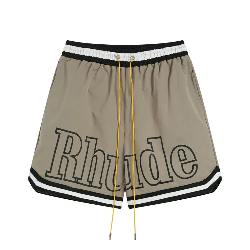 RHUDE Contrast Stripe Athletic Shorts - Khaki / Beige