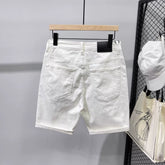 Fashionable high-end white denim shorts, men's trendy brand, cool and simple, solid color slim fit pants, men's summer five quarter pants