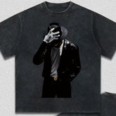 European and American retro style Michael Jackson classic top hat silhouette T-shirt, washed and worn, casual couple style