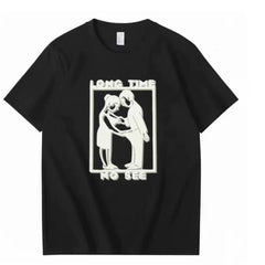 Long Time No See Fun Printed T-shirt American Retro 2026 Men and Women's Short Sleeve