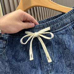 Blue denim shorts for men in summer, thin fit, loose fit, American style, versatile for teenagers, washed, sporty, cropped shorts, trendy