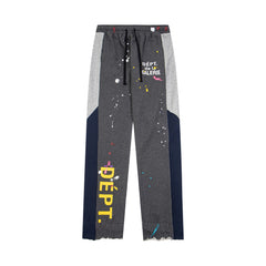 Gallery Dept. "DEPT. de la GALERIE" Vertical Logo Paint Splatter Contrast Panel Sweatpants - Charcoal Grey