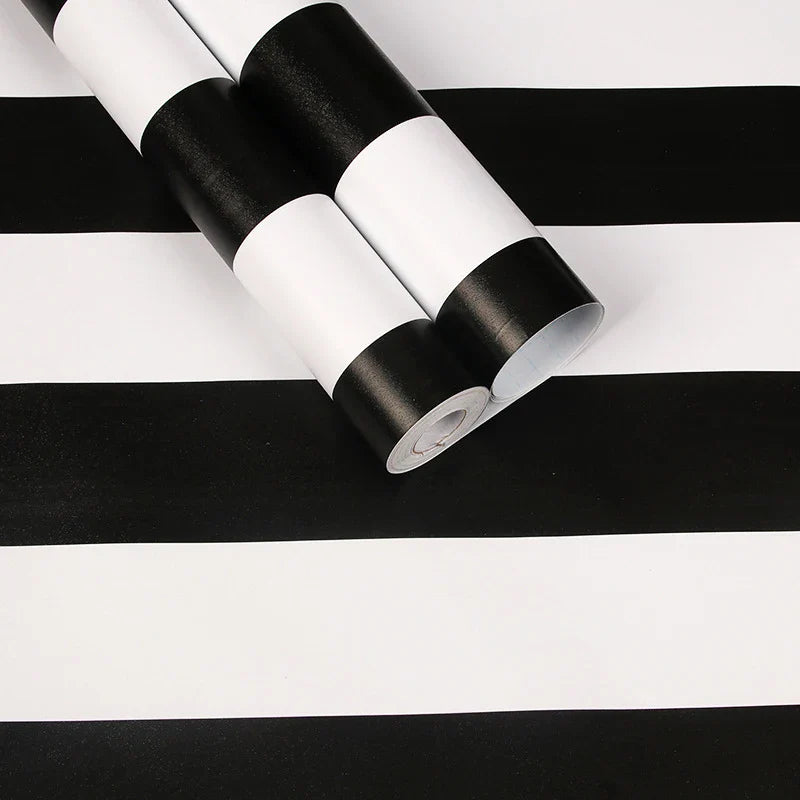 Stripe Black White Peel and Stick Wallpaper Vinyl Waterproof Self-Adhesive Wallpaper Removable Contact Paper Decorative Stickers
