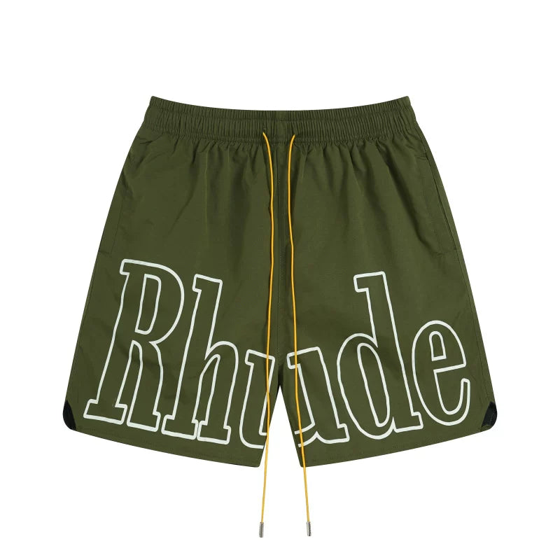 RHUDE Signature Script Logo Athletic Shorts - Olive Green