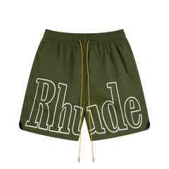 RHUDE Signature Script Logo Athletic Shorts - Olive Green