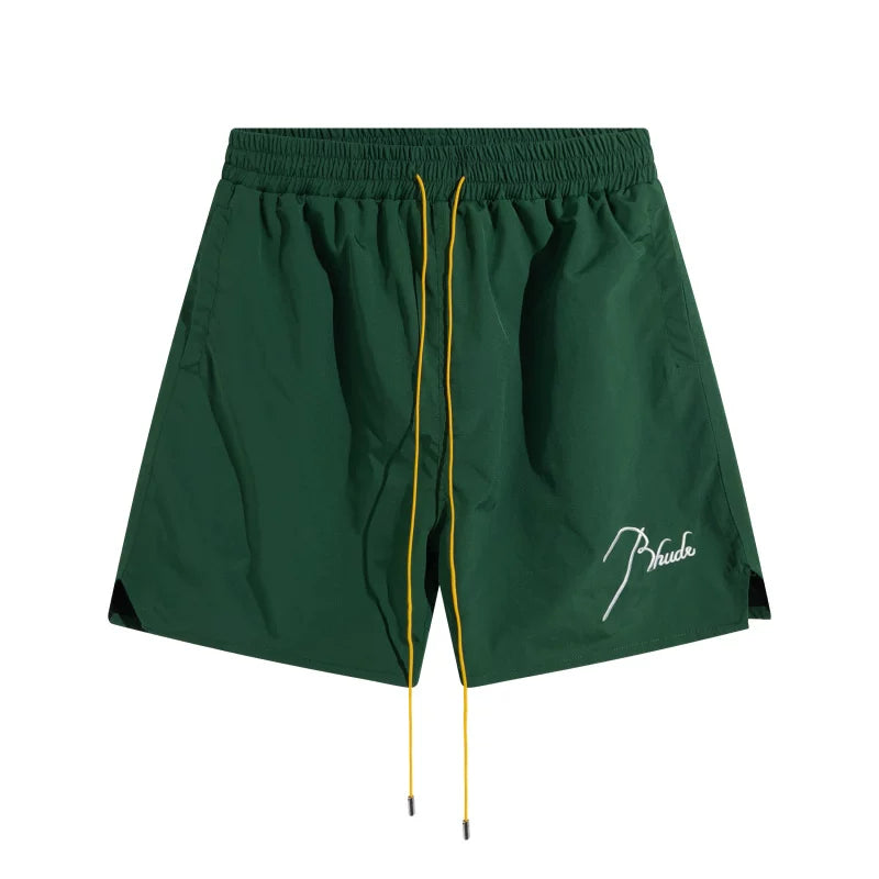 RHUDE Signature Script Logo Athletic Shorts - Forest Green / White