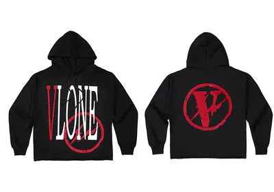 Vlone Circle Lightning Graphic Hoodie - Black/Red