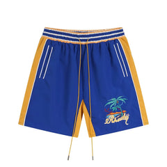 RHUDE Tropical Graphic Colorblock Athletic Shorts - Blue / Yellow