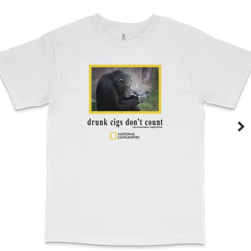 Gorilla smoking funny American casual short sleeved T-shirt men's and women's top round neck 2026 summer new trend