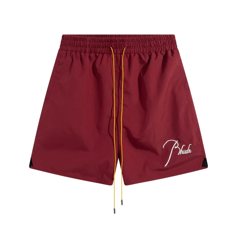 RHUDE Signature Script Logo Athletic Shorts - Burgundy / White
