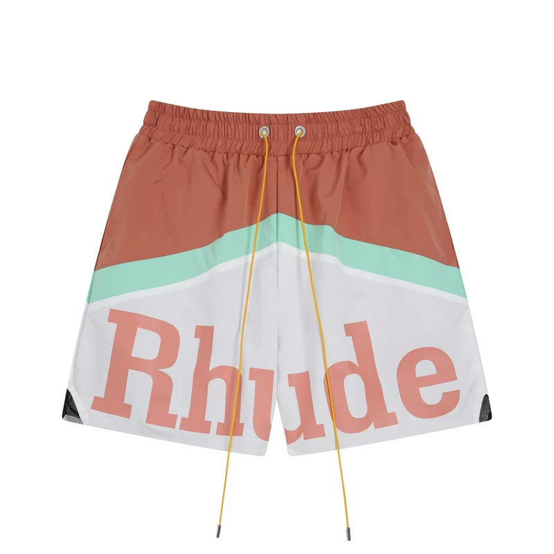 RHUDE Colorblock Script Logo Drawstring Athletic Shorts - Brown / White