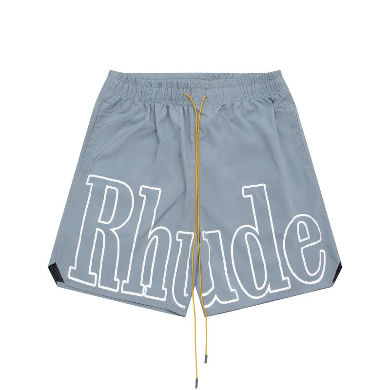 RHUDE Signature Script Logo Athletic Shorts - Slate Grey / White