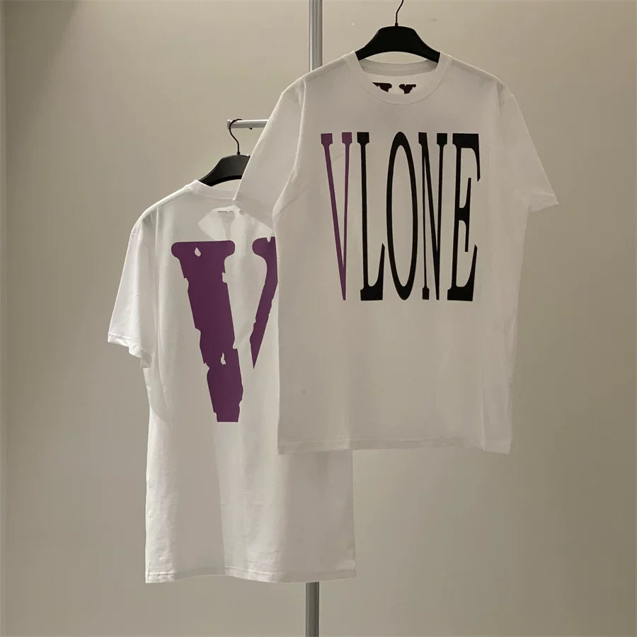 Vlone Stacked Logo Graphic T-Shirt - White/Purple