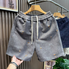 American fashion brand ripped shorts men's 2026 summer gray beach five quarter pants men's straight leg loose casual sweatpants
