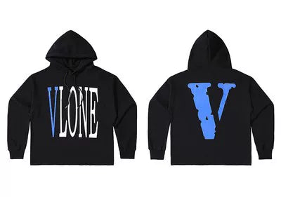 Vlone Classic Logo Graphic Hoodie - Black/Blue