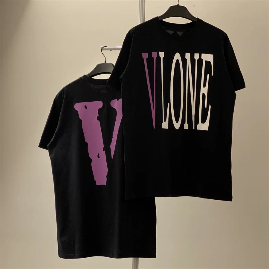 Vlone Stacked Logo Graphic T-Shirt - Black/Purple