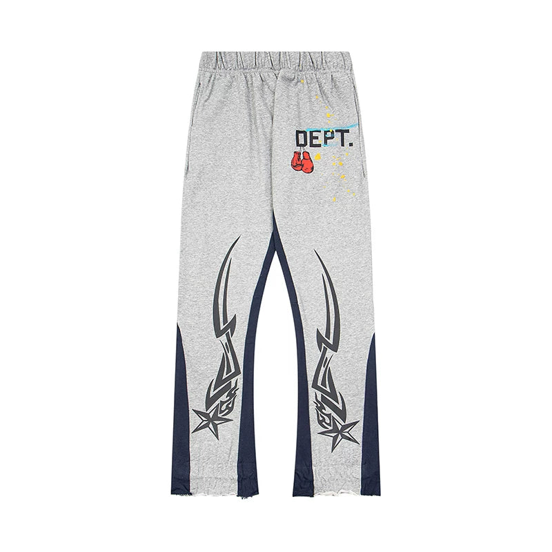 Gallery Dept. "DEPT." Tribal Star Graphic Contrast Panel Sweatpants - Heather Grey